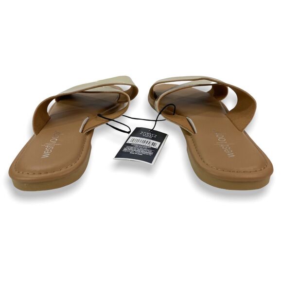 WOMEN'S SMALL (5/6) Metallic Gold Casual Flat Crossover Slide Sandals Cushioned - Picture 4 of 14